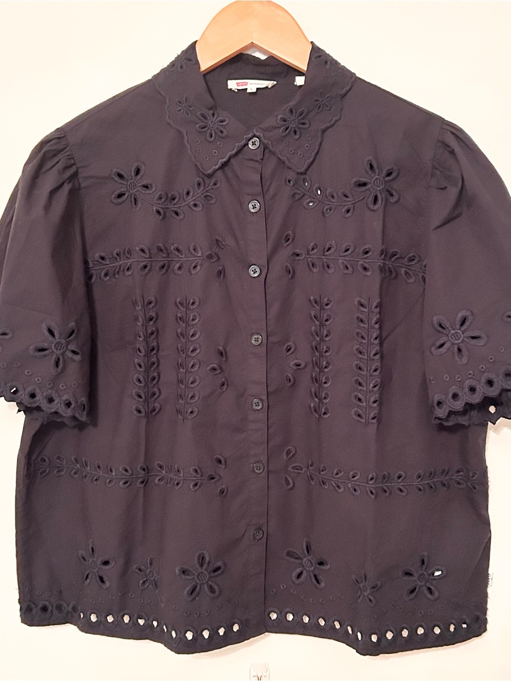 Levi's Rayne Button Down Camp Shirt, Embroidered Eyelet Detailing - Black